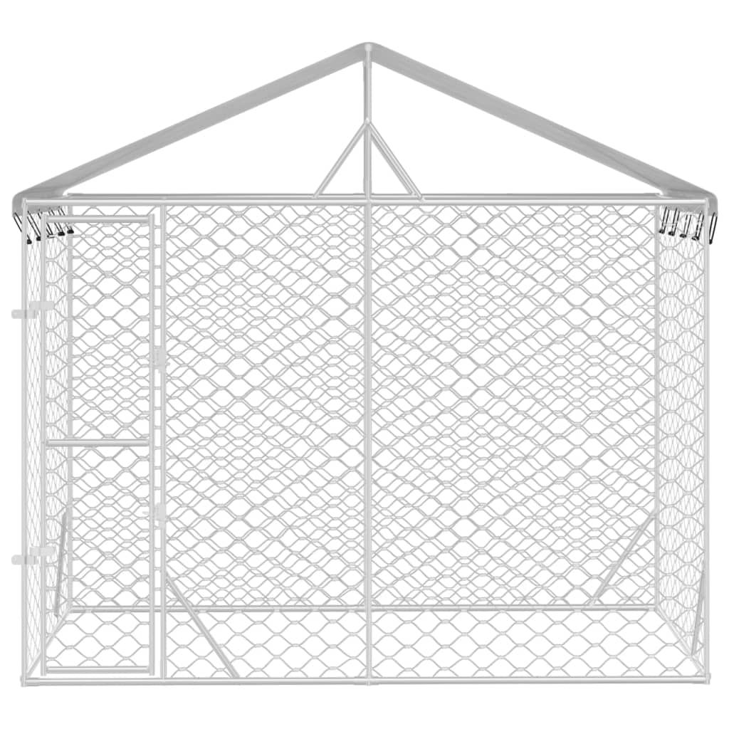 vidaXL Canil de exterior com teto 3x1,5x2,5 m aço galvanizado prateado