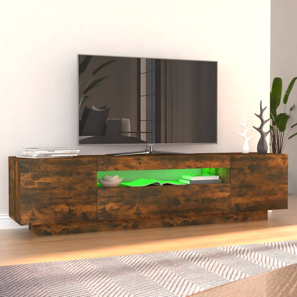 vidaXL Móvel de TV com luzes LED 160x35x40 cm carvalho fumado