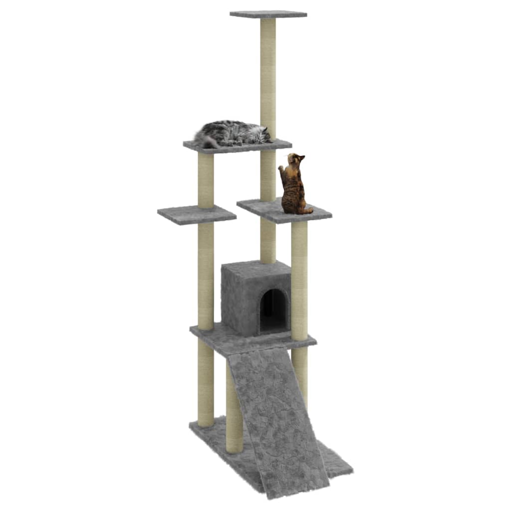 vidaXL Árvore p/ gatos c/ postes arranhadores sisal 155 cm cinza-claro