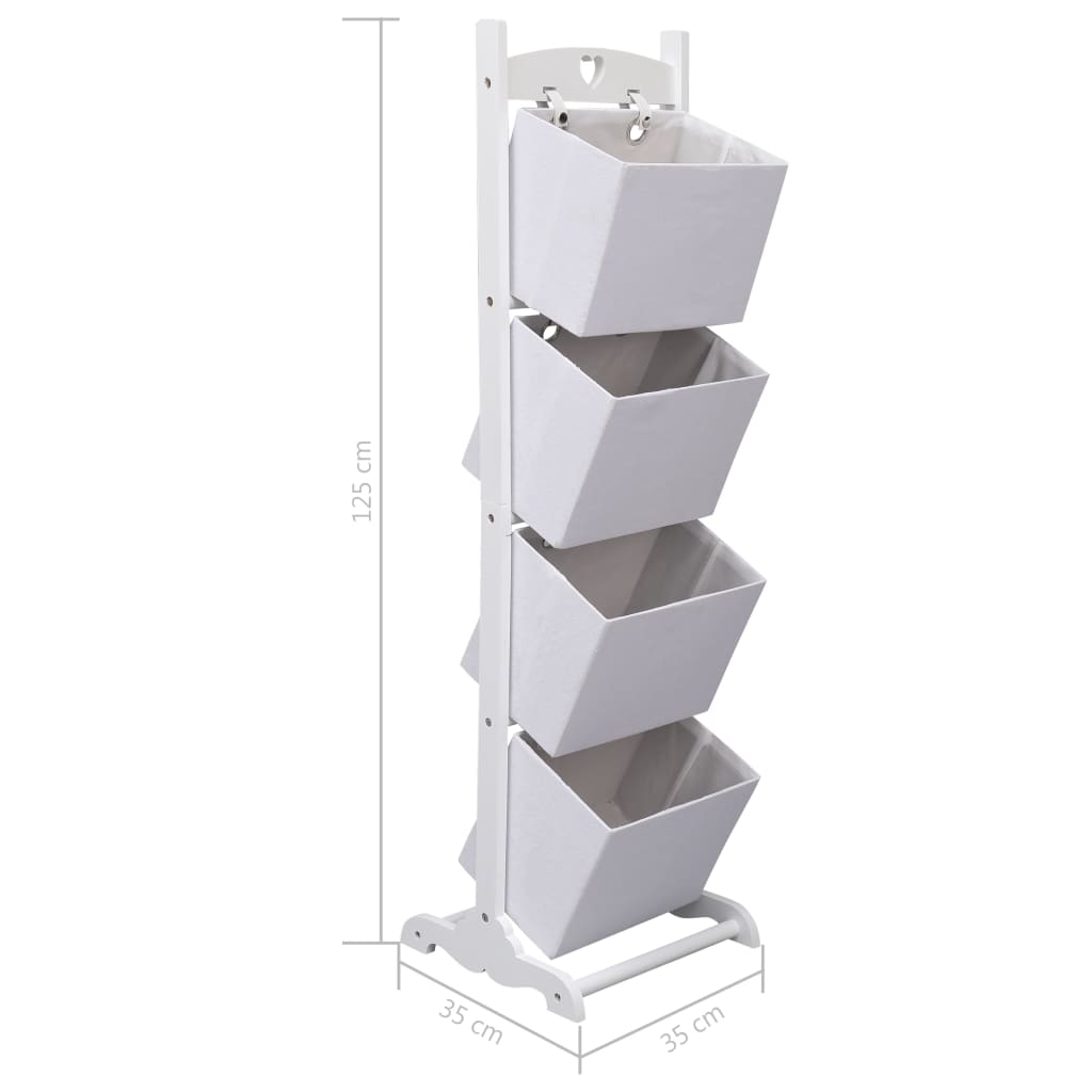 vidaXL Prateleira de cestos de 4 níveis 35x35x125 cm madeira branco