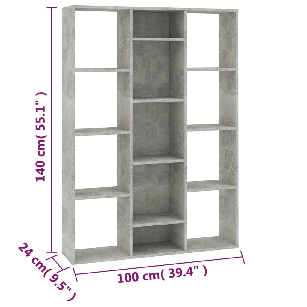 vidaXL Divisória/estante 100x24x140 cm contraplacado cinzento cimento