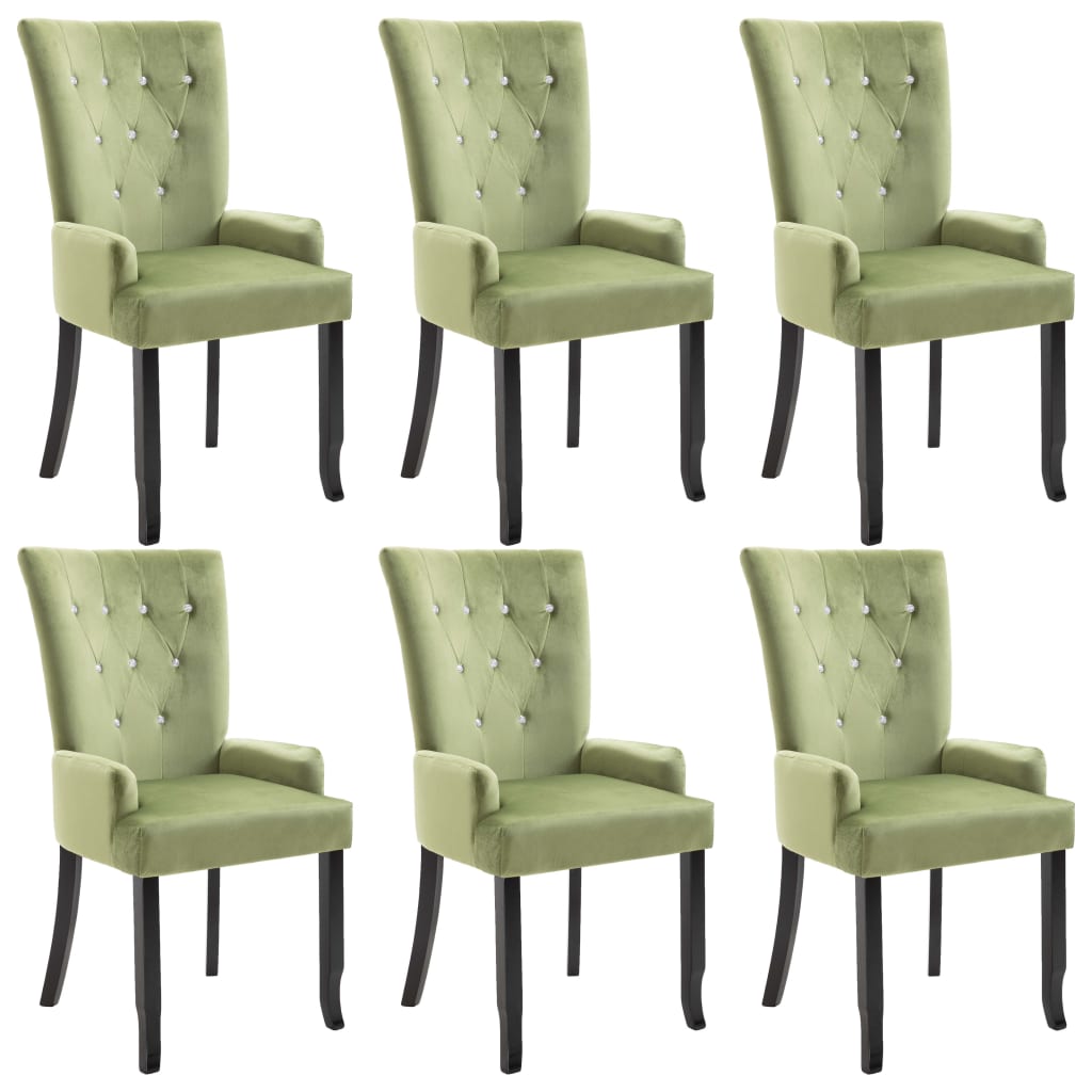 vidaXL Cadeira de jantar com apoio de braços 6 pcs veludo verde-claro