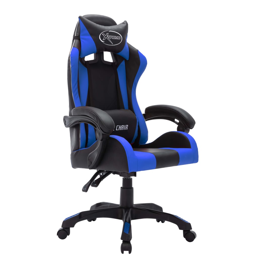 vidaXL Cadeira estilo corrida c/ luzes LED RGB couro artif. azul/preto