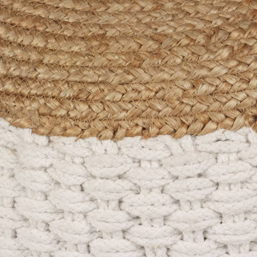 vidaXL Pufe tricotado/entrançado em algodão e juta 50x35 cm branco