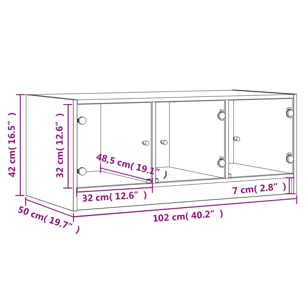vidaXL Mesa de centro c/ portas de vidro 102x50x42 cm preto