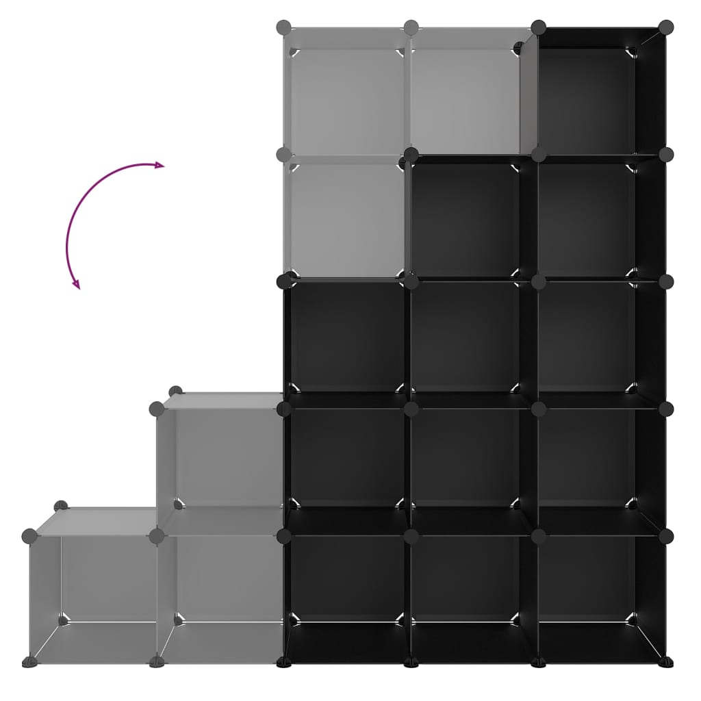 vidaXL Organizador de arrumação com 15 cubos PP preto