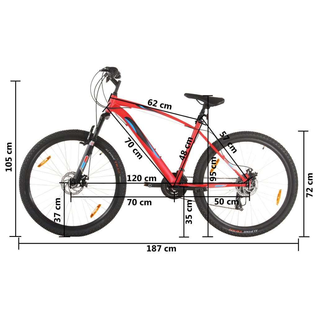 vidaXL Bicicleta de montanha 21 velocidades roda 29" 48 cm vermelho