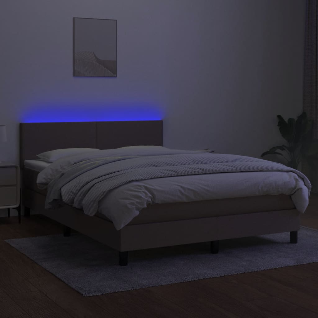 vidaXL Cama box spring colchão/LED 140x200 cm tecido cinza-acastanhado