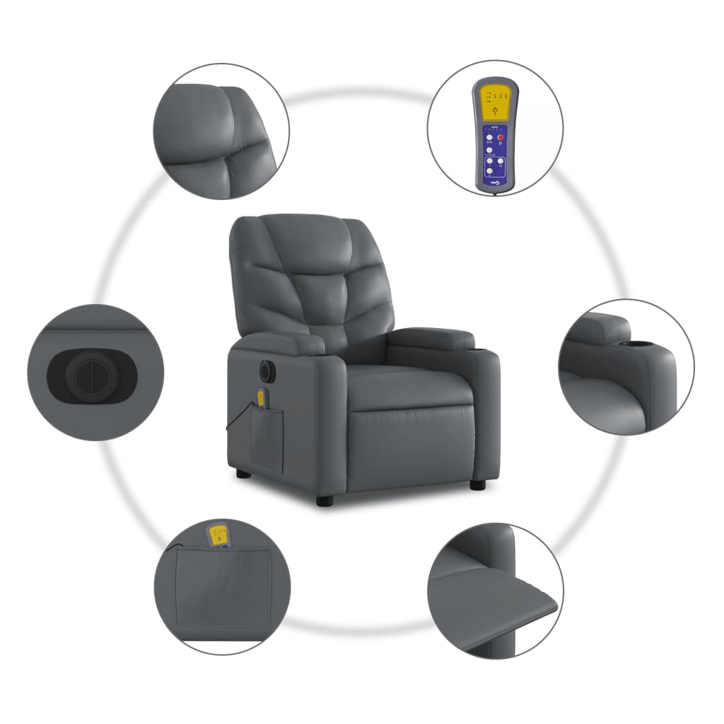 vidaXL Poltrona massagens reclinável elétrica couro artif. cinzento