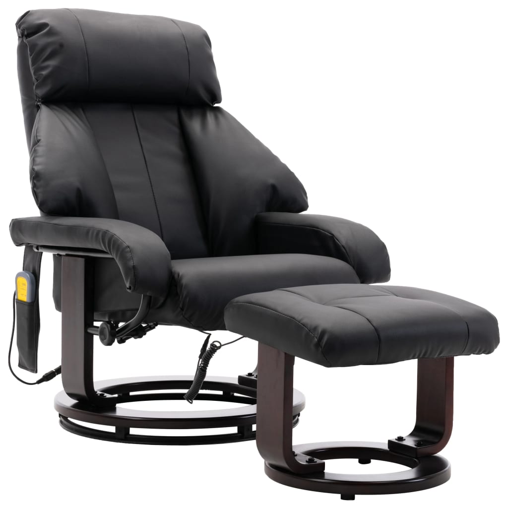 vidaXL Cadeira de massagens reclinável TV em couro artificial preto
