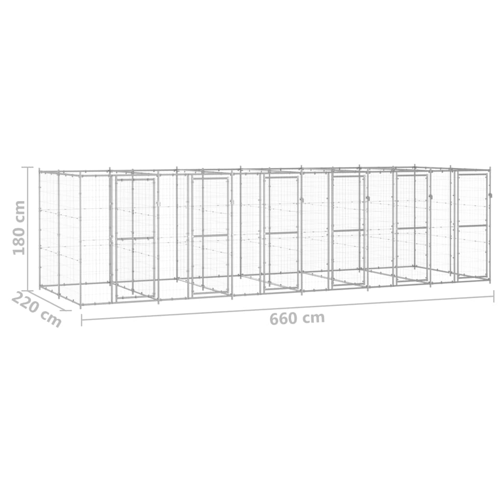 vidaXL Canil de exterior 14,52 m² aço galvanizado
