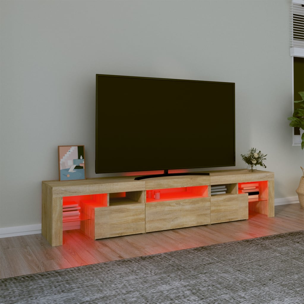 vidaXL Móvel de TV com luzes LED 200x36,5x40 cm carvalho sonoma