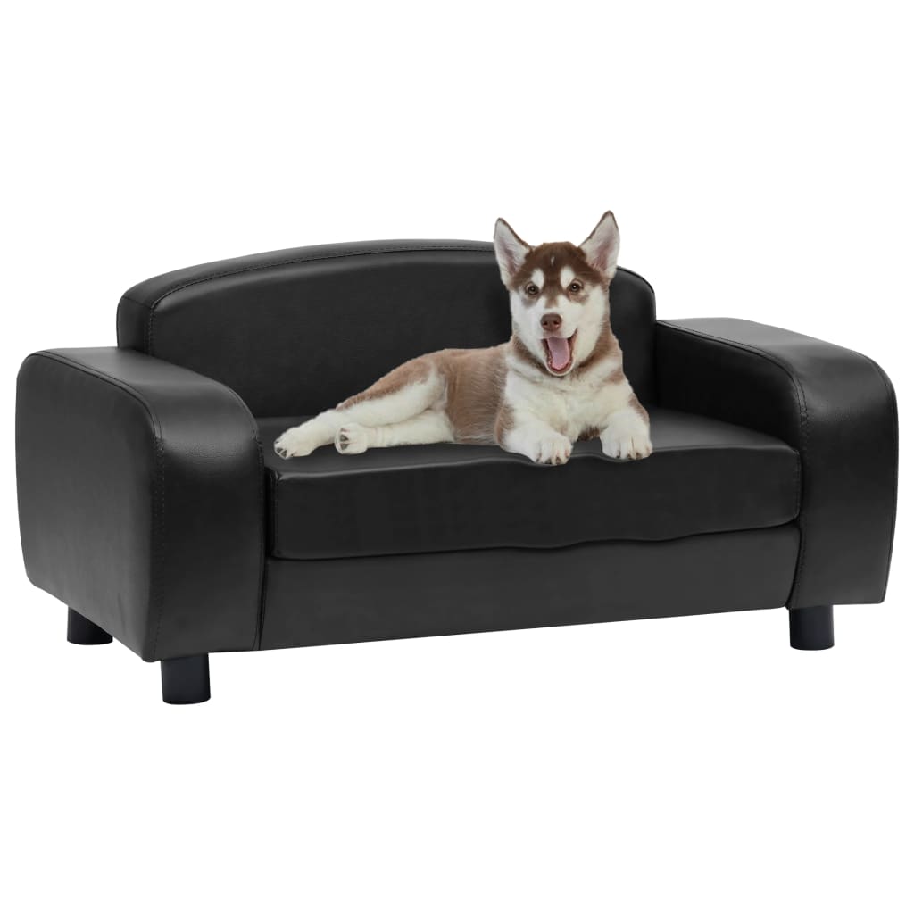 vidaXL Sofá para cães 80x50x40 cm couro artificial preto