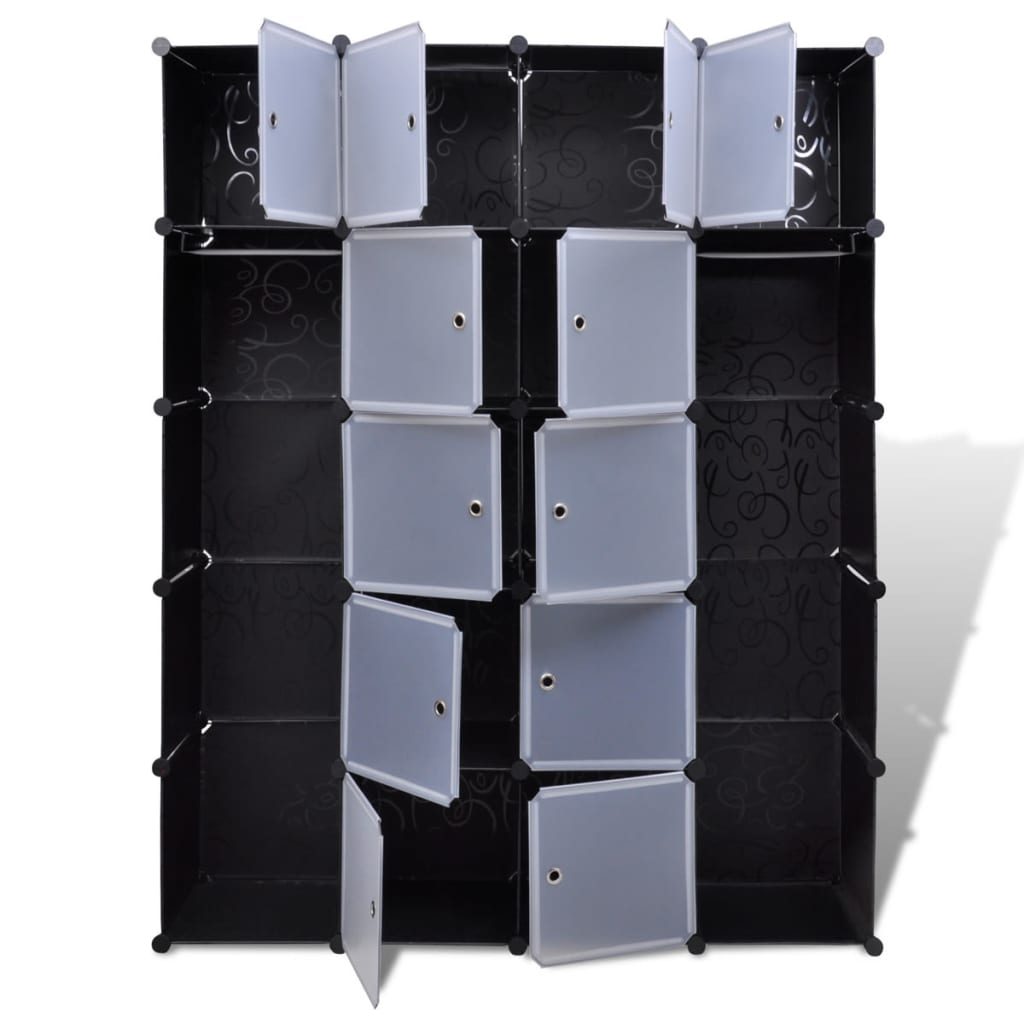 vidaXL Armário plástico modular 14 gavetas 37x146x180,5cm preto branco