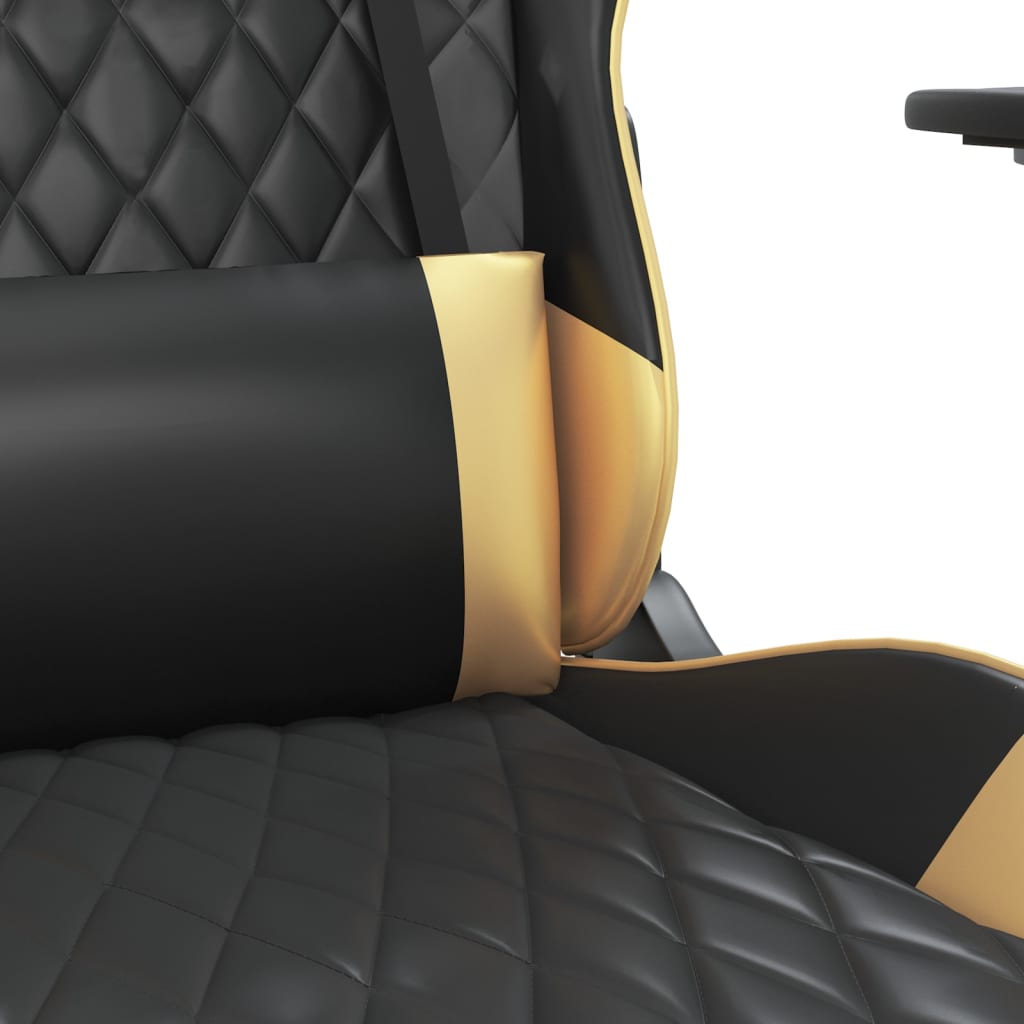 vidaXL Cadeira gaming c/ apoio pés couro artificial preto e dourado