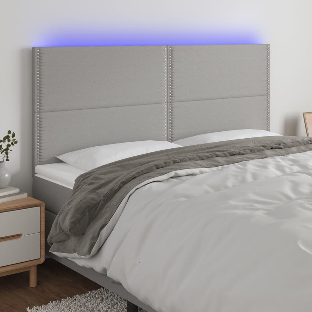 vidaXL Cabeceira de cama c/ LED tecido 160x5x118/128 cm cinza-claro