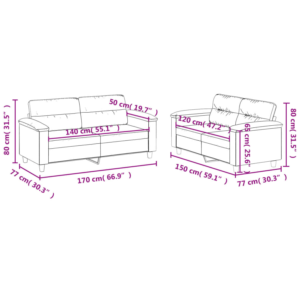 vidaXL 2 pcs conjunto sofás c/ almofadões microfibra cinza-acastanhado