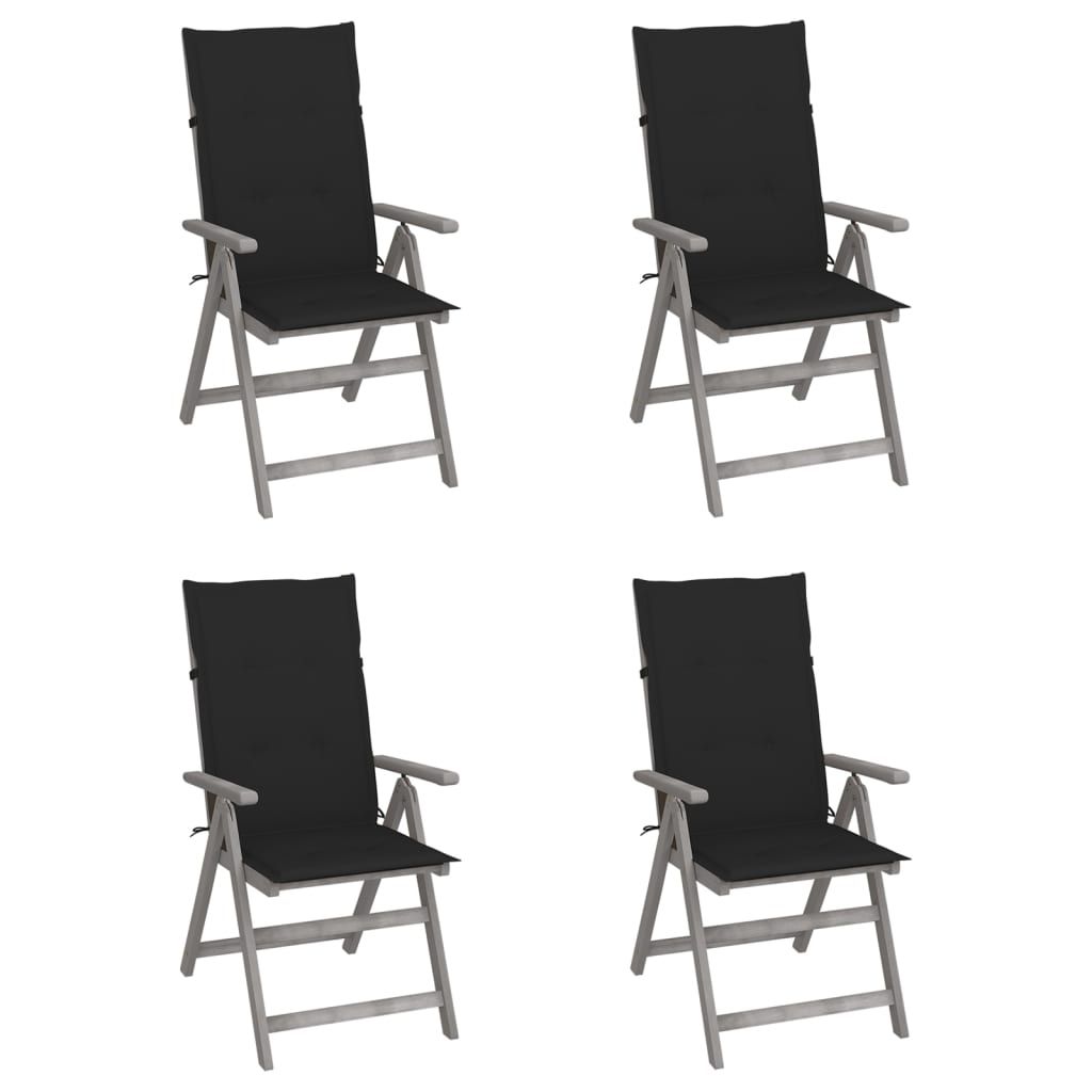 vidaXL Cadeiras jardim reclináveis c/ almofadões 4 pcs acácia maciça