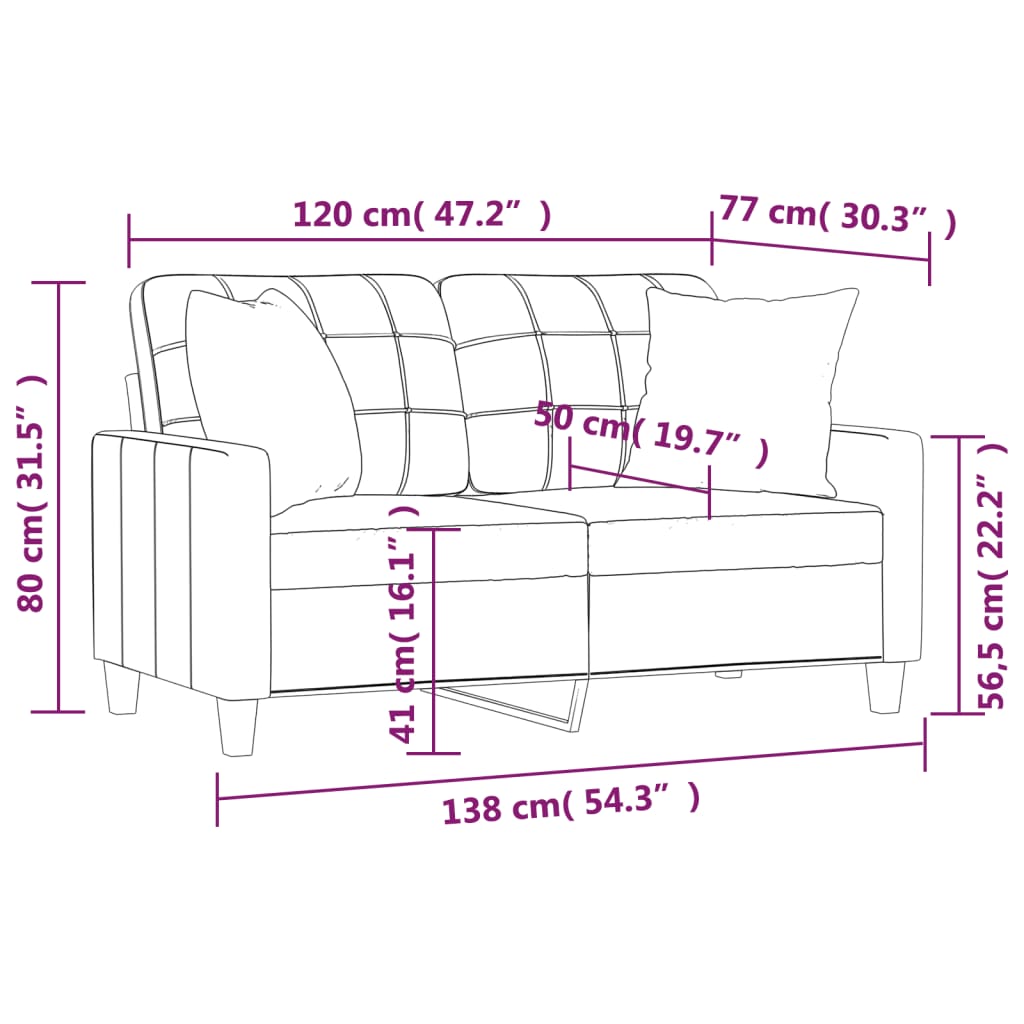 vidaXL Sofá 2 lugares + almofadas decorativas 120cm couro artif. cinza