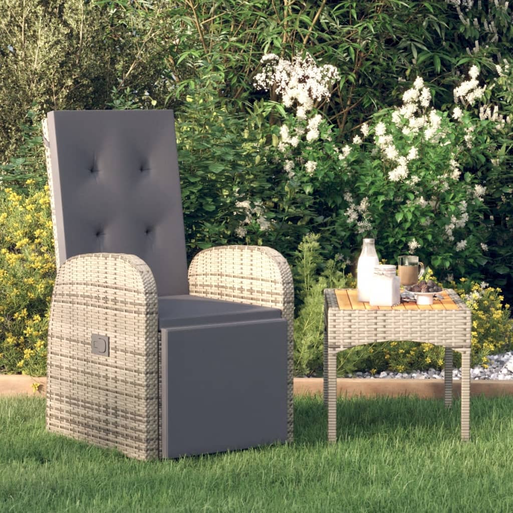 vidaXL Cadeira de jardim reclinável com almofadão vime PE cinzento
