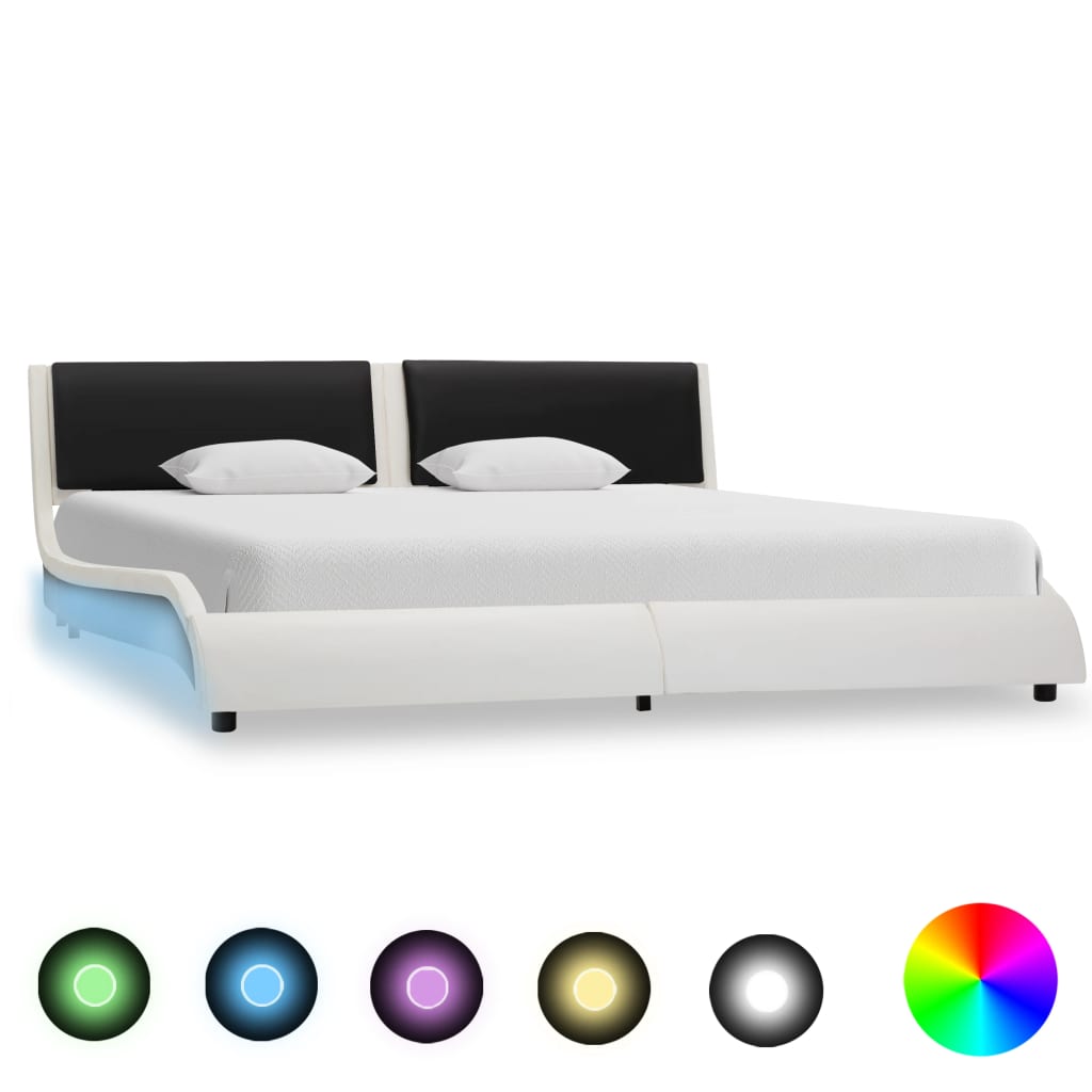 vidaXL Estrutura cama c/ LED couro artificial 180x200cm branco/preto