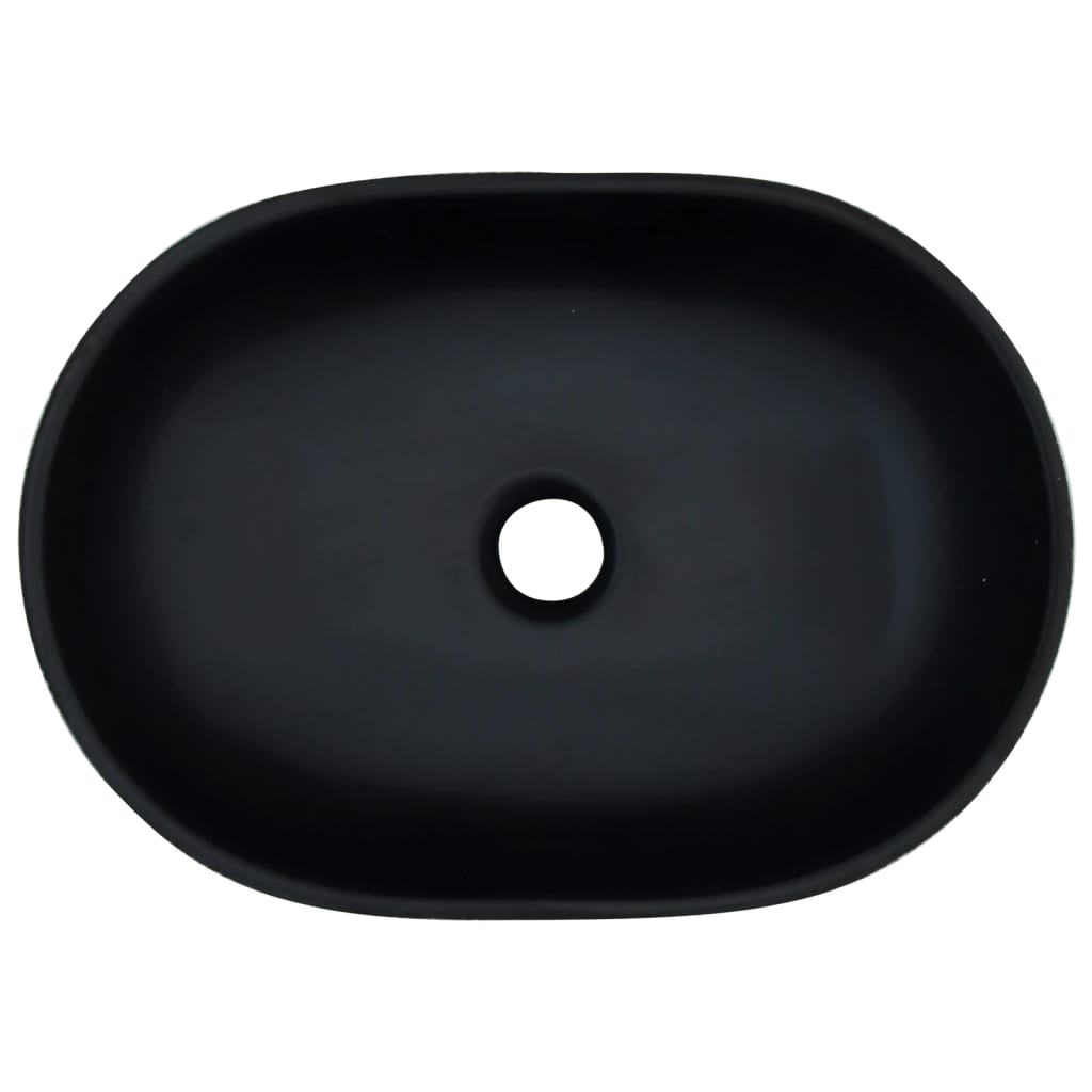 vidaXL Lavatório de bancada oval 47x33x13 cm cerâmica preto e cinza