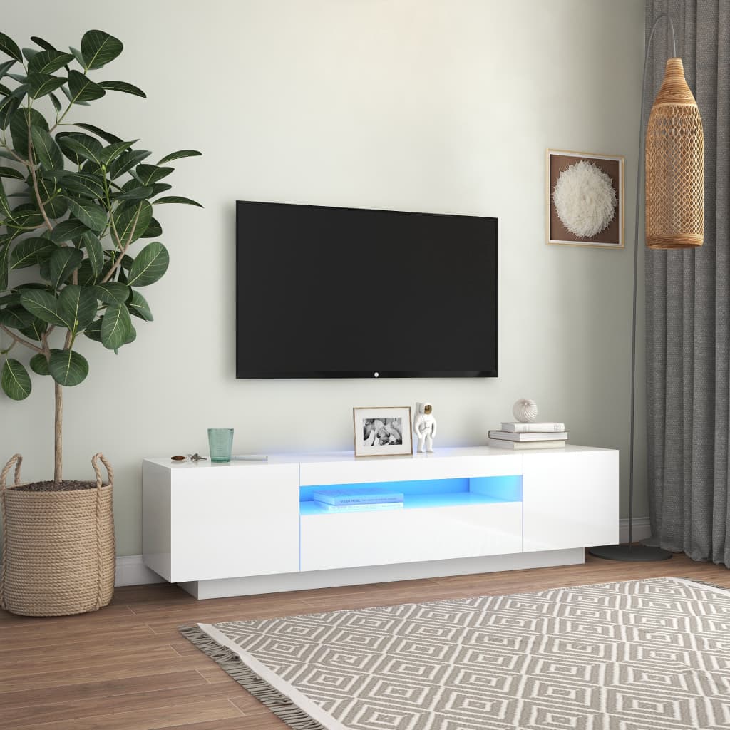 vidaXL Móvel de TV com luzes LED 160x35x40 cm branco brilhante