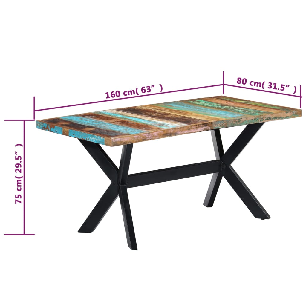 vidaXL Mesa de jantar 160x80x75 cm madeira recuperada maciça