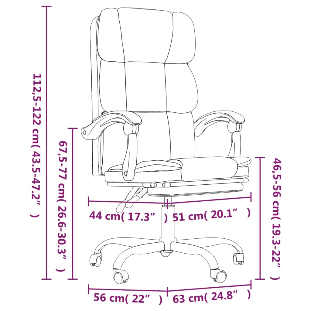 vidaXL Cadeira de escritório reclinável couro artificial branco