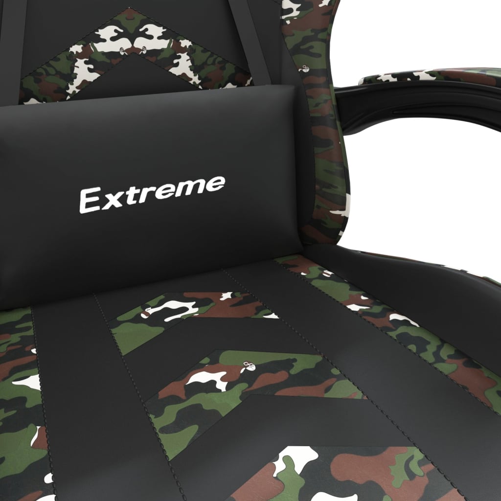 vidaXL Cadeira gaming c/ apoio pés couro artificial preto e camuflado