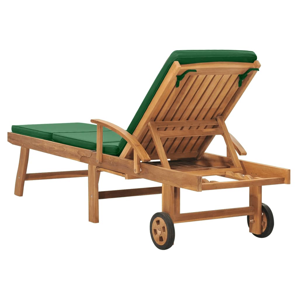 vidaXL Espreguiçadeira com almofadão madeira teca maciça verde