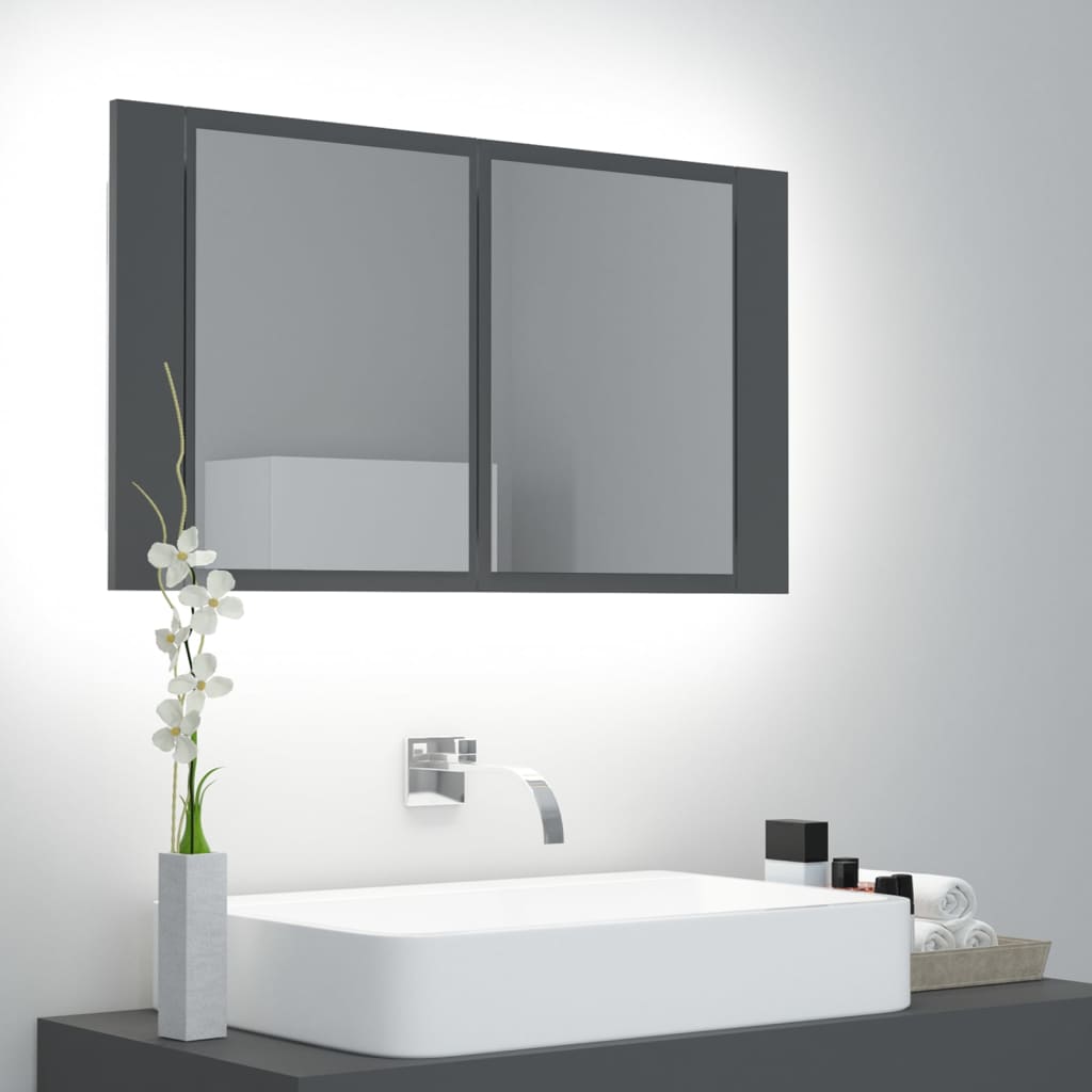 vidaXL Armário espelhado casa de banho LED 80x12x45 cm acrílico cinza