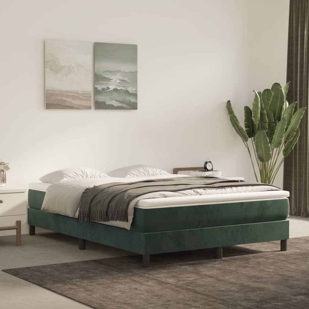 vidaXL Estrutura de cama com molas 140x190 cm veludo verde-escuro