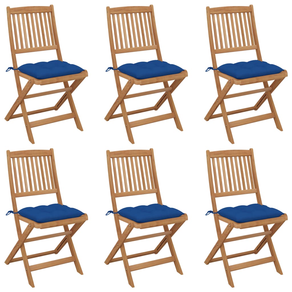 vidaXL Cadeiras de jardim dobráveis c/ almofadões 6 pcs acácia maciça