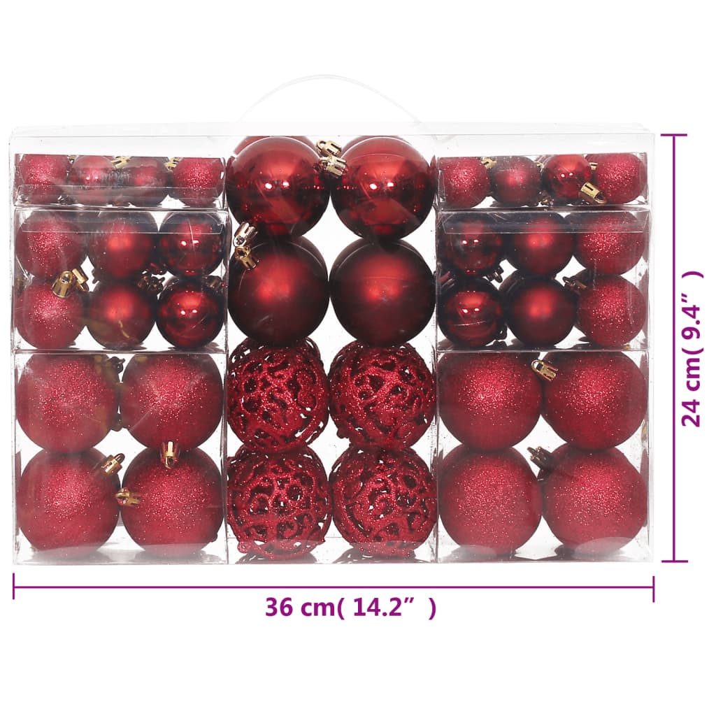 vidaXL Enfeites de Natal 100 pcs 3 / 4 / 6 cm vermelho-tinto