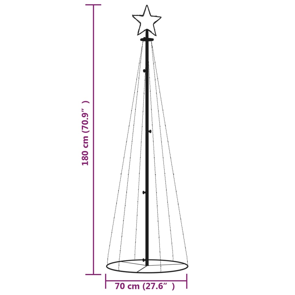 vidaXL Árvore de Natal em cone 108 luzes LED 70x180 cm branco frio