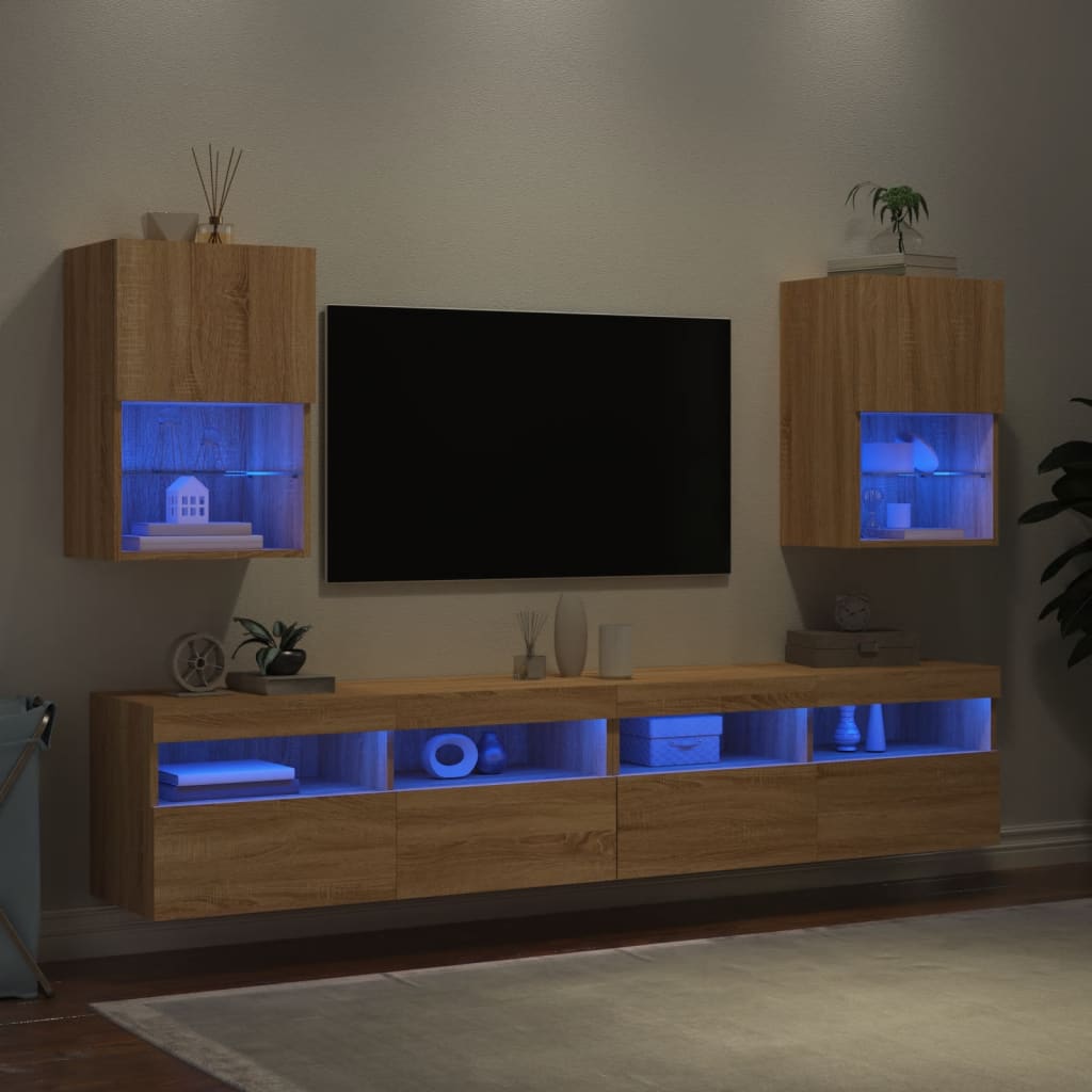 vidaXL Móveis de TV com luzes LED 2 pcs 40,5x30x60 cm carvalho sonoma