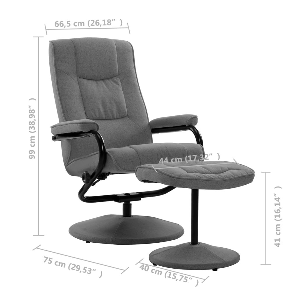 vidaXL Cadeira reclinável com apoio de pés tecido cinzento-claro