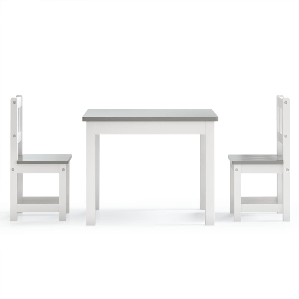 vidaXL 3 pcs conjunto mesa e cadeiras infantil MDF branco e cinzento