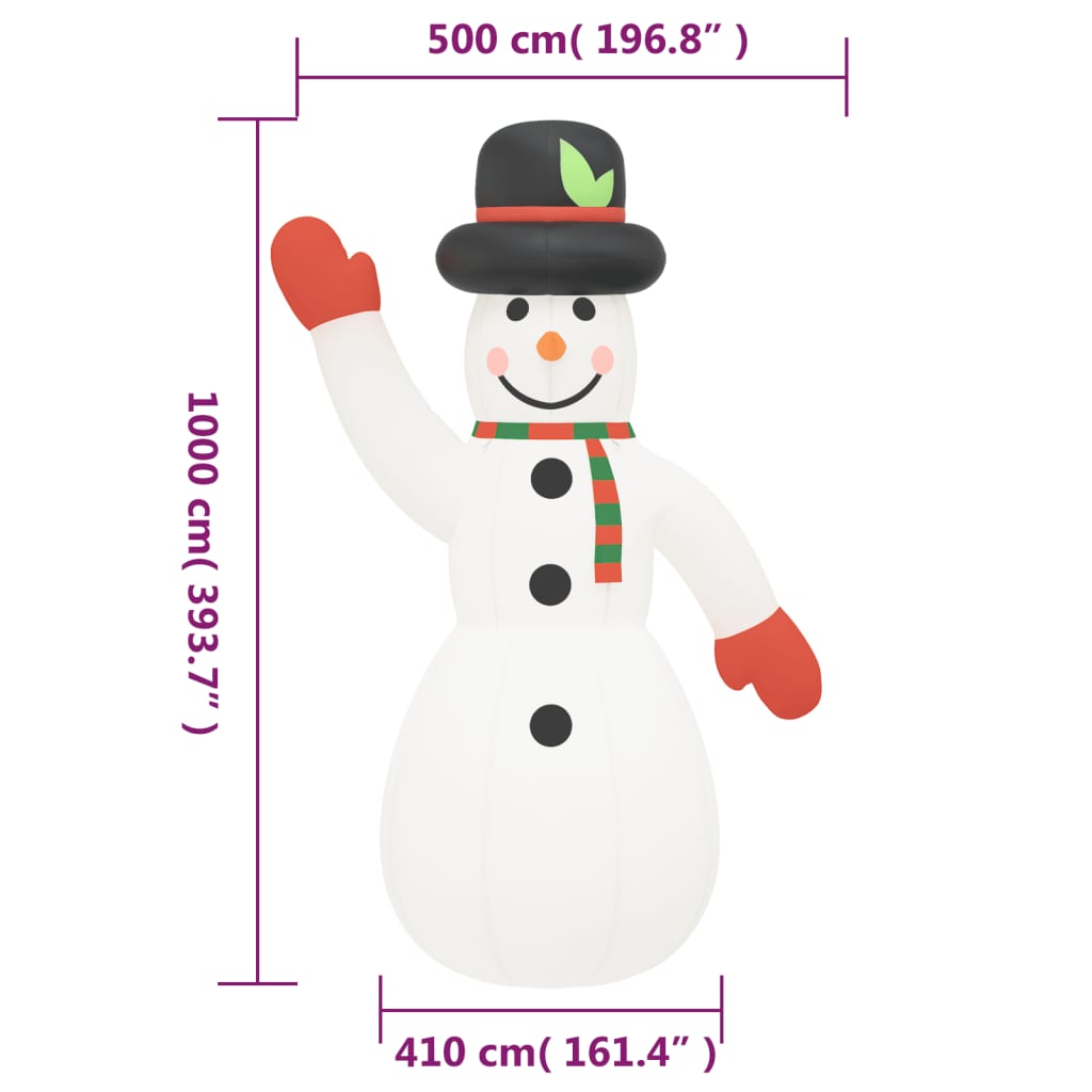 vidaXL Boneco de neve insuflável com luzes LED 1000 cm