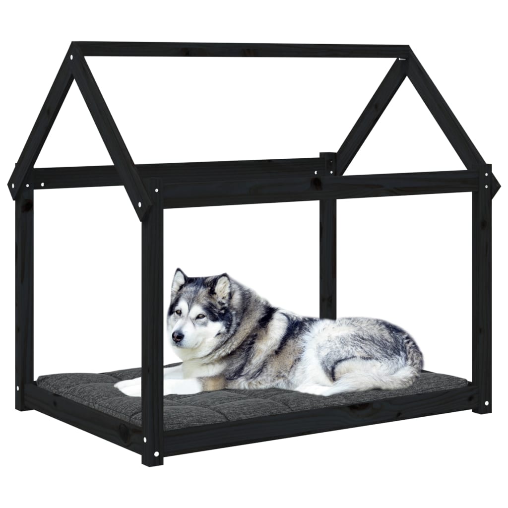 vidaXL Cama para cães 111x80x100 cm madeira de pinho preto