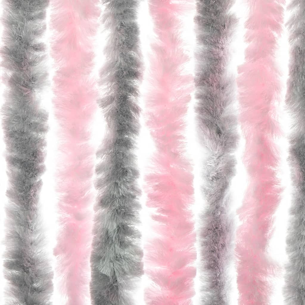 vidaXL Cortina anti-insetos 100x200 cm chenille cinza-prateado e rosa