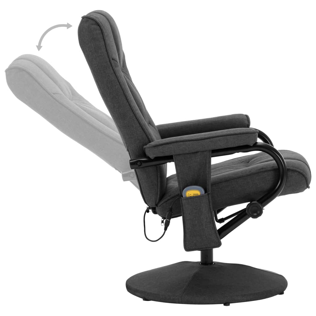 vidaXL Cadeira massagens reclinável + apoio pés tecido cinzento-escuro