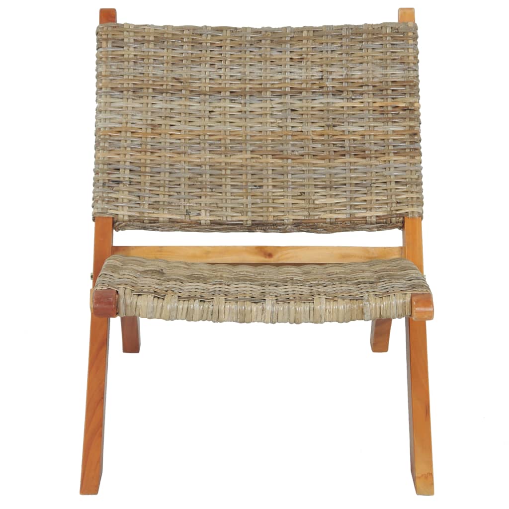 vidaXL Cadeira relaxante vime Kubu natural/madeira mogno maciça