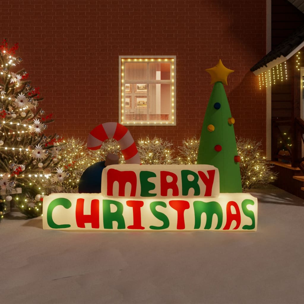 vidaXL Decoração insuflável Merry Christmas com luzes LED 197 cm