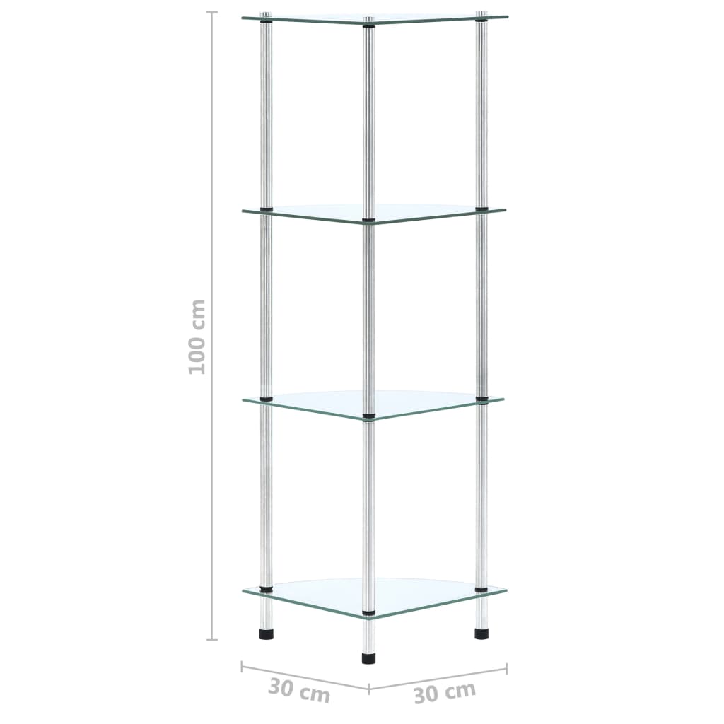 vidaXL Estante 4 prateleiras 30x30x100 cm vidro temperado transparente