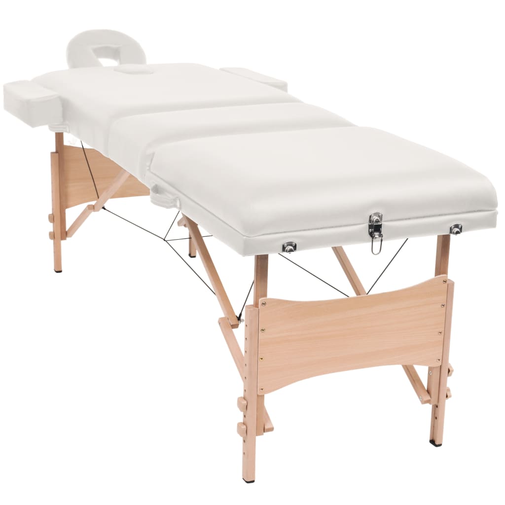 vidaXL Mesa massagem dobrável 3 zonas + banco 10 cm espessura branco