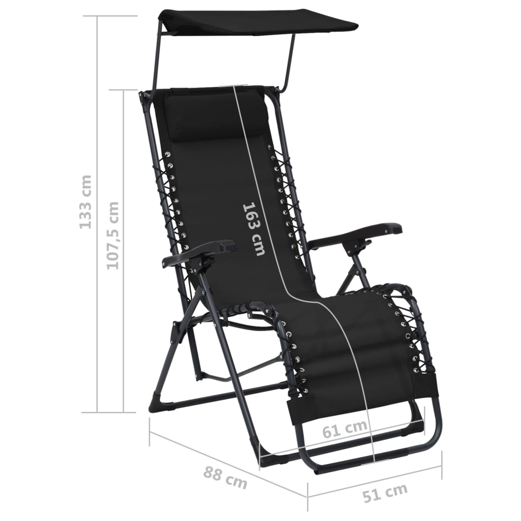 vidaXL Cadeira de pátio dobrável textilene preto