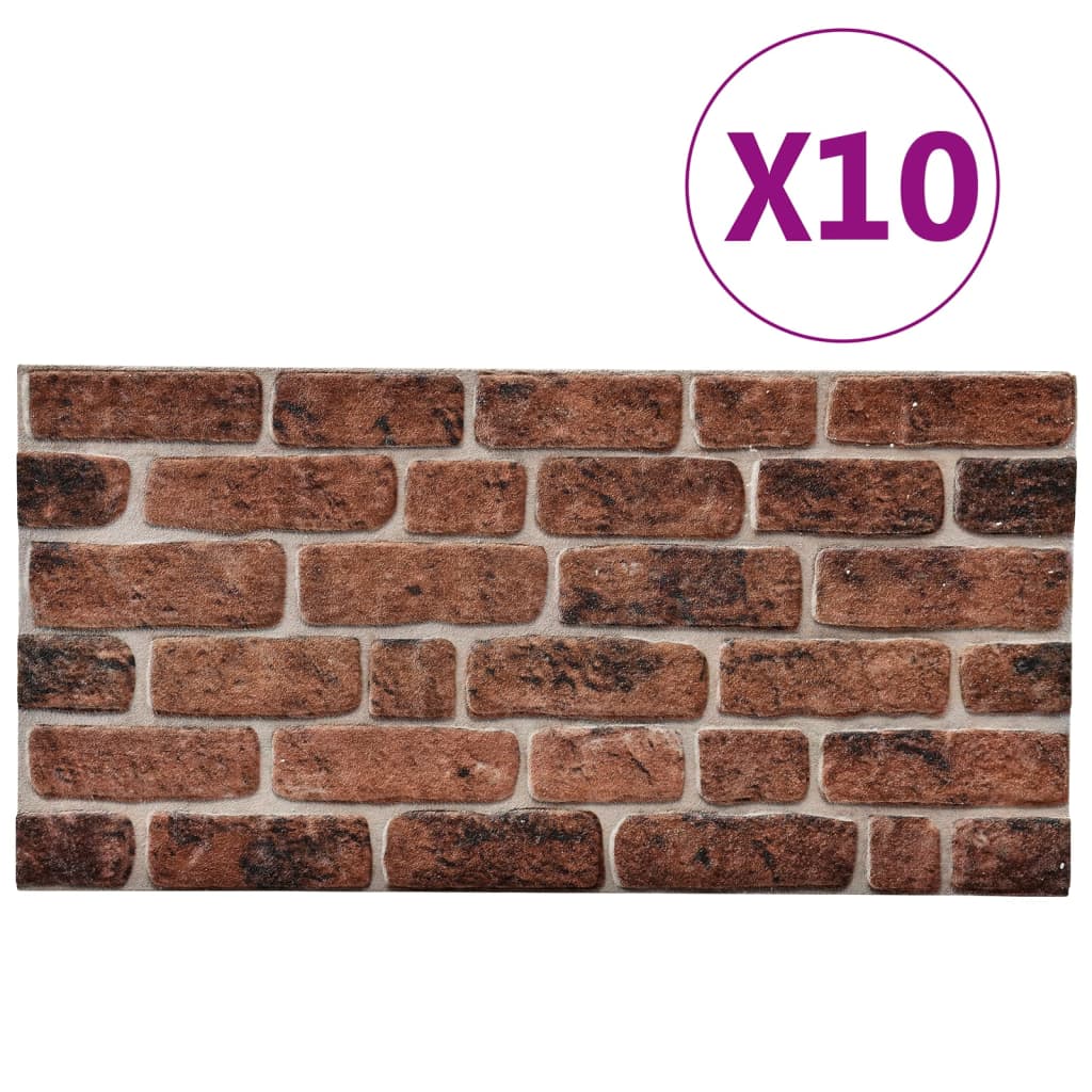 vidaXL Painéis de parede 3D design tijolos castanho-escuros 10 pcs EPS
