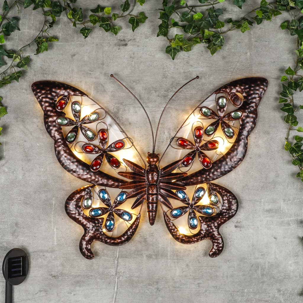 HI Candeeiro parede solar c/ luzes LED para jardim borboleta com joias